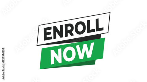 Enroll now bold text graphic sticker with modern typography on a white background, a direct call to action for registration or membership Vector