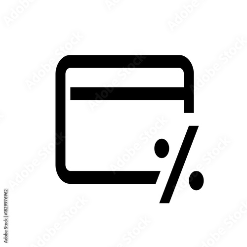A simple black and white line drawing of a credit card with a percentage sign next to it icon style