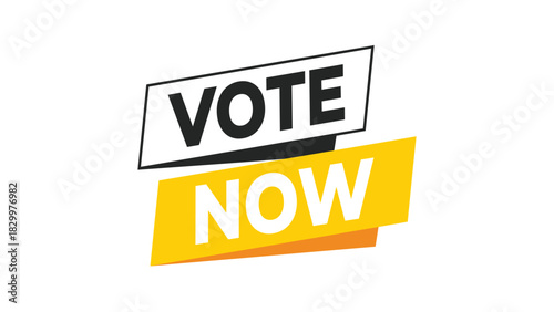 Vote now concept vector illustration featuring bold typography and modern graphic elements on a clean background, ideal for elections and polls. Vector