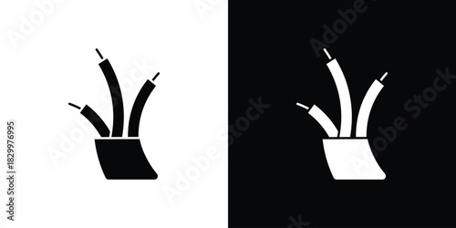 Electric cable icons editable flat black and white icons pack. Vector EPS10