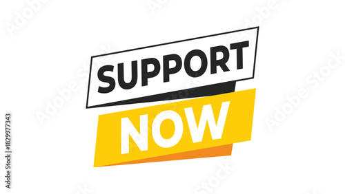 Support now banner design. help, assistance, and solidarity concept with bold typography on a modern, clean, white background. Vector
