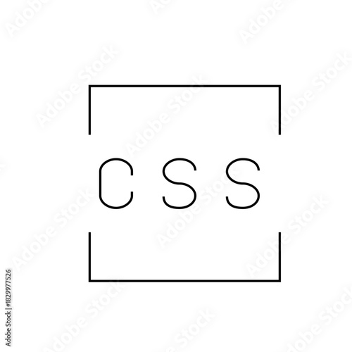 Illustration of the letters css enclosed within a minimalist square frame on a white background plain design