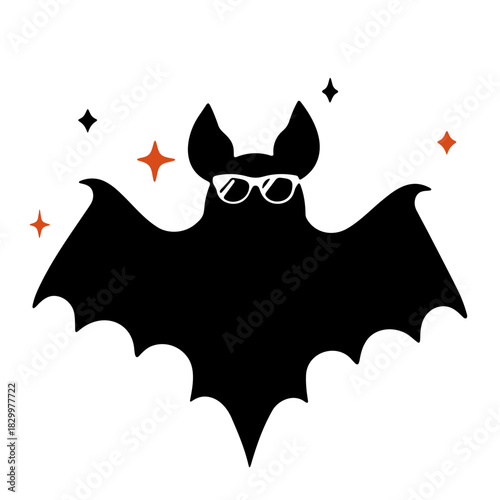 A cool bat wearing sunglasses surrounded by small stars in a halloween themed vector illustration