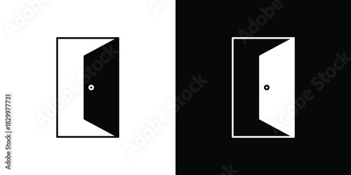 Door open icons editable flat black and white icons pack. Vector EPS10