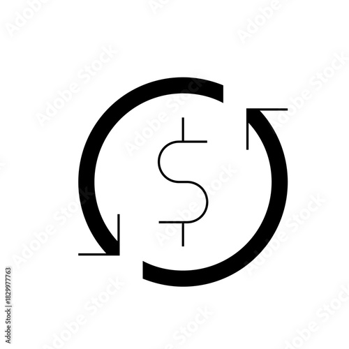 Simple black and white icon representing continuous financial exchange or money circulation concept clearly displayed