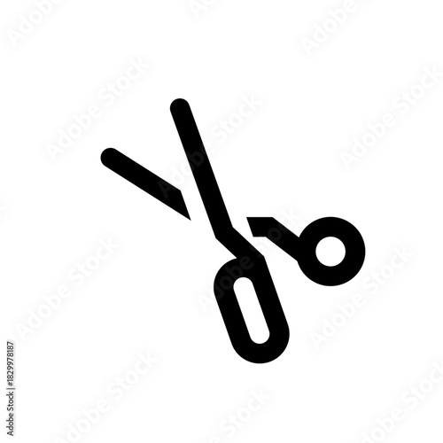 Simple black and white icon representing sharp scissors ready for cutting tasks in a clean minimalist design style