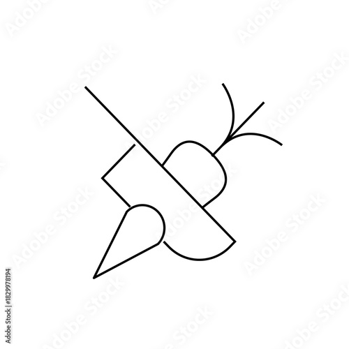 Minimalist line art icon depicting a knife slicing through a stylized root vegetable like a carrot or radish