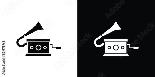 Gramophone icons editable flat black and white icons pack. Vector EPS10