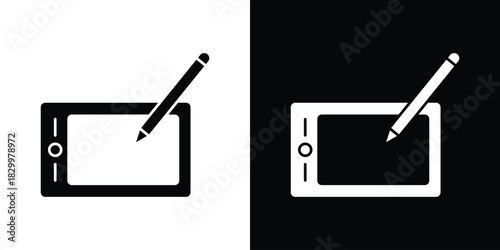 Graphic tablet icons editable flat black and white icons pack. Vector EPS10