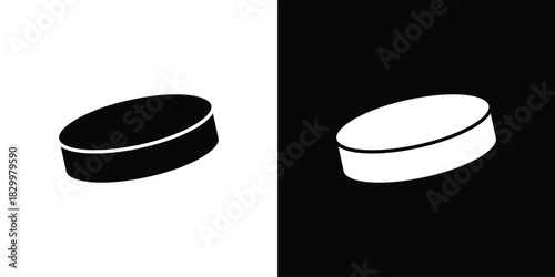 Hockey puck icons editable flat black and white icons pack. Vector EPS10