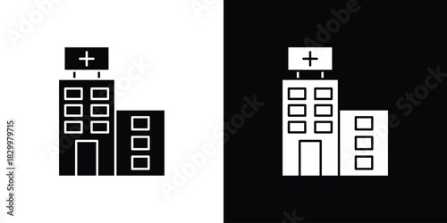 Hospital icons editable flat black and white icons pack. Vector EPS10