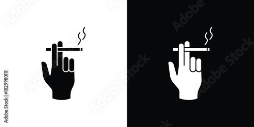 Hand holding cigarette icons editable flat black and white icons pack. Vector EPS10