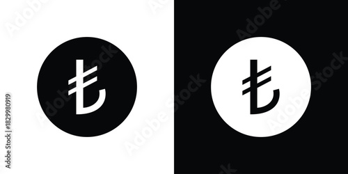 Lira sign icons editable flat black and white icons pack. Vector EPS10