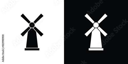 Mill sign icons editable flat black and white icons pack. Vector EPS10