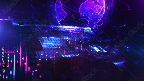 An animated depiction of a digital world with artificial intelligence.