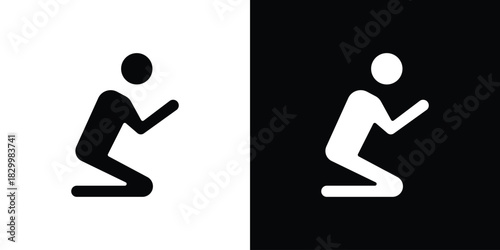 Person Praying icons editable flat black and white icons pack. Vector EPS10