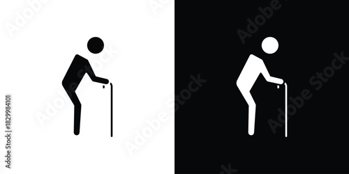Person walking with cane icons editable flat black and white icons pack. Vector EPS10