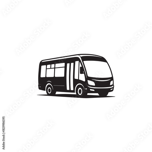 Black and White Cartoon Bus Vector Illustration Isolated
