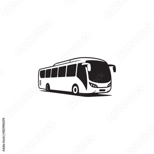 Sleek Black and White Bus Vector Illustration for Transportation