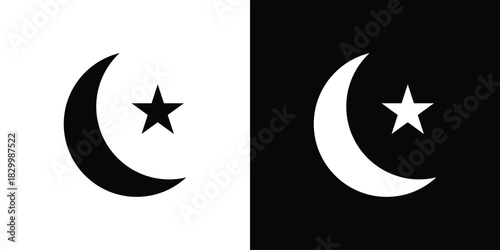 Star and crescent icons editable flat black and white icons pack. Vector EPS10