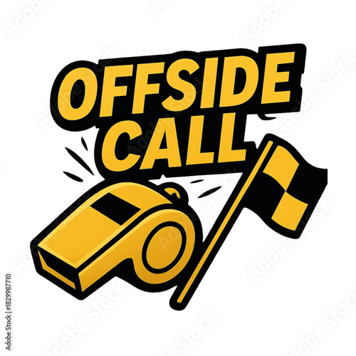 Offside Call Referee Whistle with Checkered Flag Football Graphic Logo