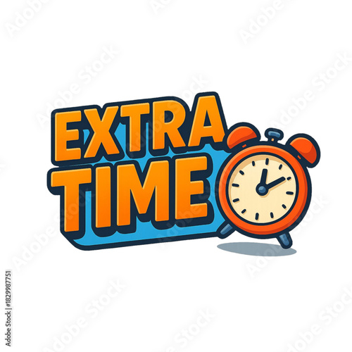 Extra Time Sports Countdown Text Logo with Cartoon Alarm Clock Illustration