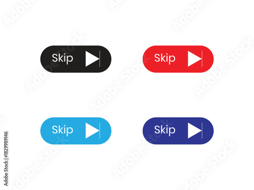Colorful skip button set for video player ui design elements
