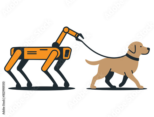 Robotic walker guiding a cheerful dog on a calm friendly stroll