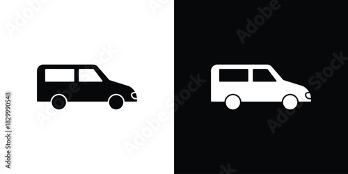 Van icons editable flat black and white icons pack. Vector EPS10