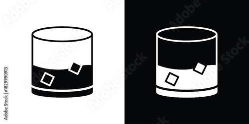 Whiskey Glass icons editable flat black and white icons pack. Vector EPS10