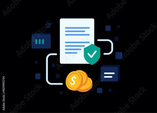Secure financial document and data protection concept with AI technology for contracts