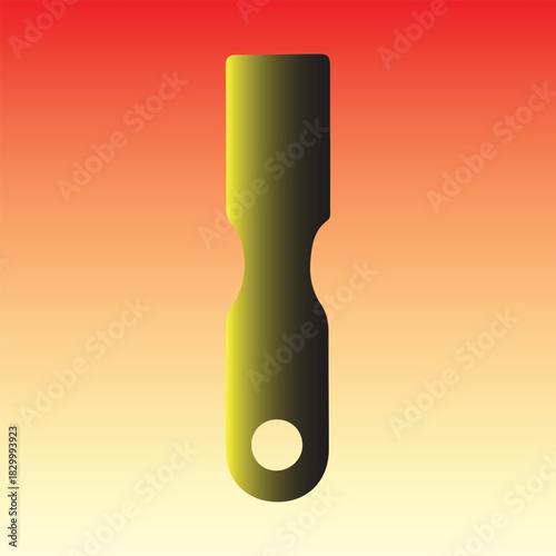 Green paddleshaped object with a hole against a vibrant gradient backdrop
