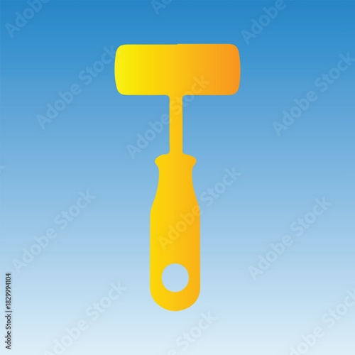 Golden paint roller icon on blue gradient background for painting work