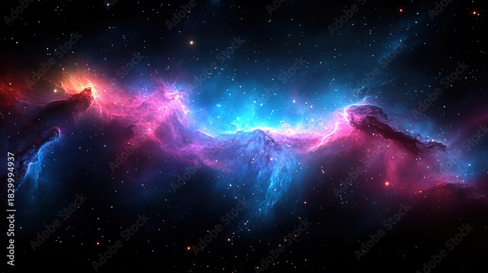 Obraz premium Vibrant Nebula in Space with Colorful Gas Clouds and Stars