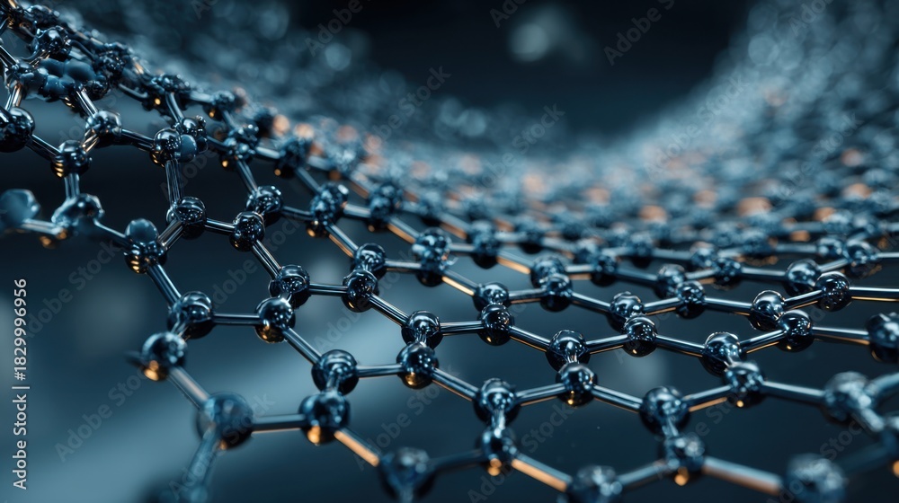 Fototapeta premium Close-up of metallic molecular structure in dark setting