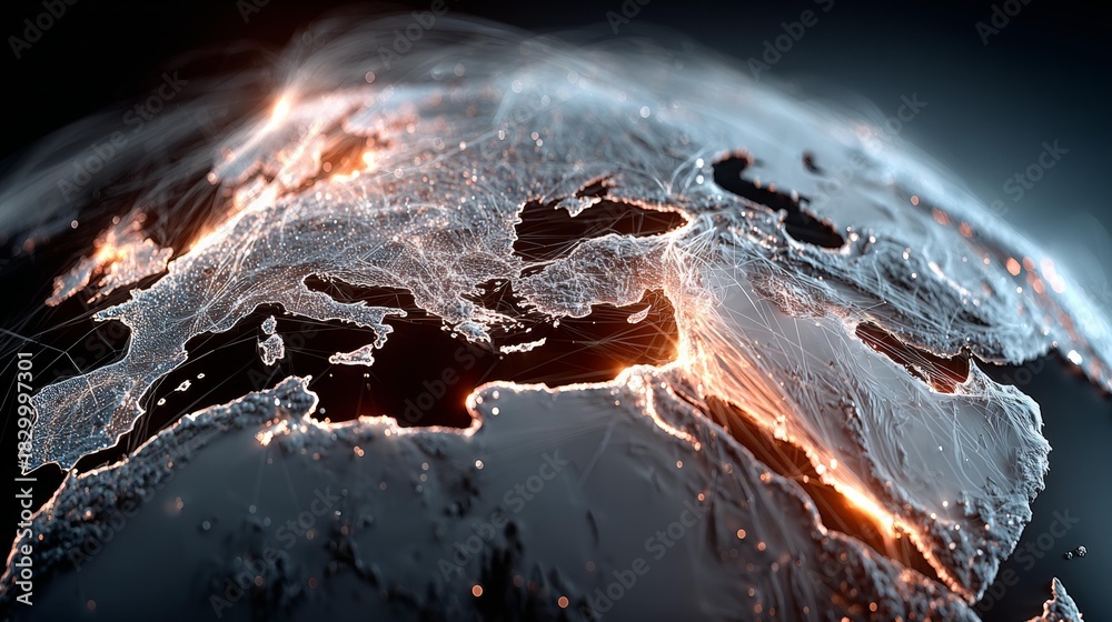Fototapeta premium Global network connections illuminating Earth, representing technology, data, and communication in a modern, dynamic style