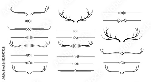Decorative deer antler and elegant border collection in various styles for artistic designs
