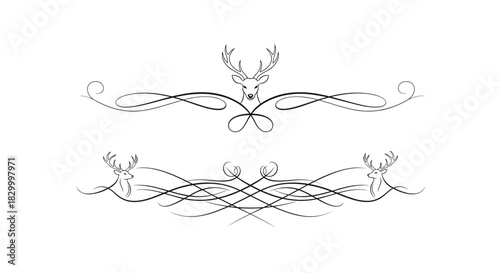 Elegant deer antlers with flowing lines decorative dividers in refined line art style