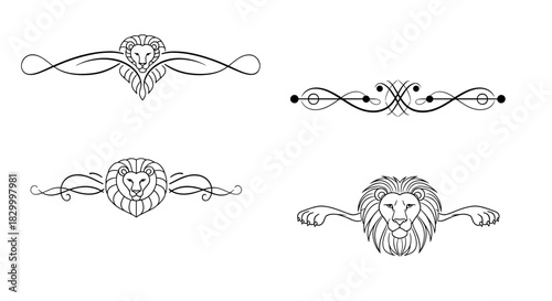Lion text dividers featuring elegant designs with lion heads and decorative elements