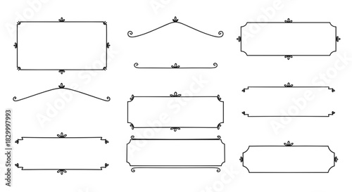 Elegant vintage frame collection with ornate borders and decorative elements in black line art