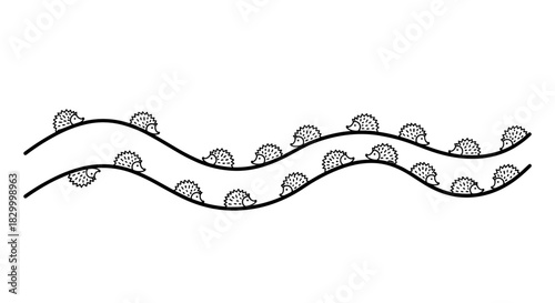Hedgehog text divider with cute hedgehogs rolling along wavy lines in a playful style