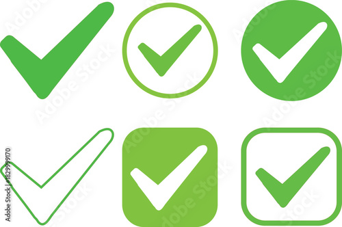 Simple Tick icon accept approve sign"Green Check Mark Icon Set
