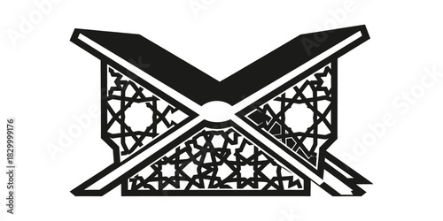 Abstract Black and White Icon of Rehal (Quran Stand) and Holy Book