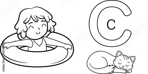 Kids Coloring Page with Letter C