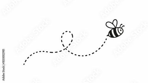 Buzzing Around Cute Bee with Dotted Flight Path Illustration