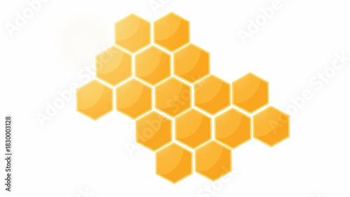 Vibrant yellow hexagonal honeycomb cells forming an intricate natural pattern, representing sweetness, organization, and a healthy, organic structure for various design projects