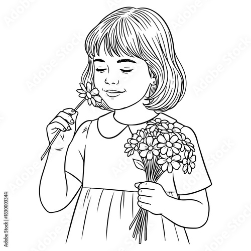 girls picked flowers coloring page