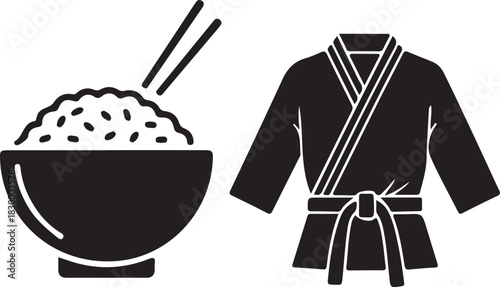 Bowl of Rice with Chopsticks and Karate Gi Icon