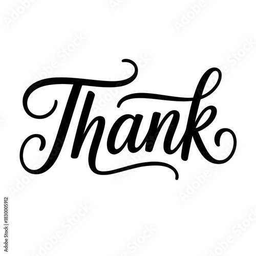 The word 'Thank' written in elegant black cursive calligraphy on a white background.