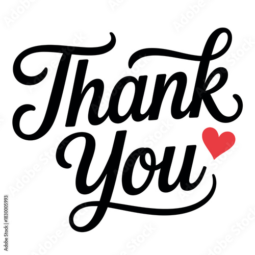 Expressing gratitude with a stylish "Thank You" text and a small red heart.